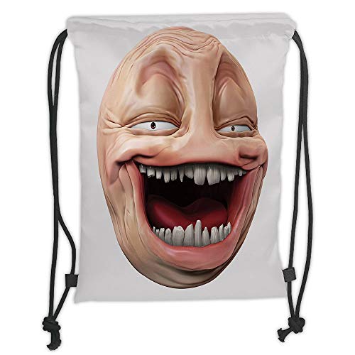 LULUZXOA Gym Bag Printed Drawstring Sack Backpacks Bags,Humor Decor,Poker Face Guy Meme Laughing Mock Person Smug Stupid ODD Post Forum Graphic,Peach Pearl Soft Satin,
