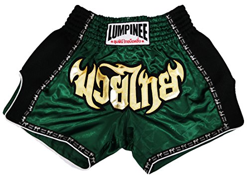 Lumpinee pantalones cortos retro originales de Muay Thai para lucha de Kick Boxing LUMRTO-010 - Verde - Medium
