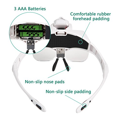 Lupa de tipo anteojos - RIGHTWELL Gafas Lupa de Gran Aumento 5 Lentes 1.0X-3.5X Ajustable Soporte con 2 Luces LED Perfecto para Leer, Modelismo, Soldar, Extensiones de Pestañas, Reparación Joyería Lupa de tipo anteojos - RIGHTWELL Gafas Lupa de Gran Aumento 5 Lentes 1.0X-3.5X Ajustable Soporte con 2 Luces LED Perfecto para Leer, Modelismo, Soldar, Extensiones de Pestañas, Reparación Joyería