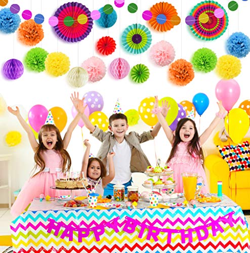 LURICO Decoración de la Fiesta, 21 Piezas Abanicos de Papel Bola de Nido Pom Poms Ventilador de Papel para Colgar Decoración para Cumpleaños Boda Carnaval Bebé Ducha Home Party Supplies Decoración