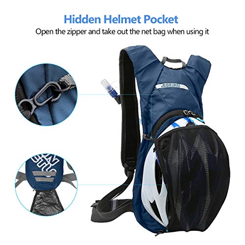 LUROON Mochila de Hidratación con 2L Bolsa de Agua sin BPA, Ligero Portátil Mochila de Correr para Hacer Ejercicio, Escalar, Acampar, Esquiar, Bicicleta, Trekking para Hombres Mujeres (Azul)