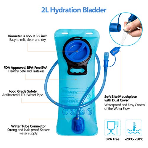 LUROON Mochila de Hidratación con 2L Bolsa de Agua sin BPA, Ligero Portátil Mochila de Correr para Hacer Ejercicio, Escalar, Acampar, Esquiar, Bicicleta, Trekking para Hombres Mujeres (Azul)