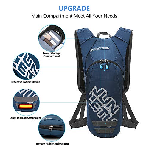 LUROON Mochila de Hidratación con 2L Bolsa de Agua sin BPA, Ligero Portátil Mochila de Correr para Hacer Ejercicio, Escalar, Acampar, Esquiar, Bicicleta, Trekking para Hombres Mujeres (Azul)