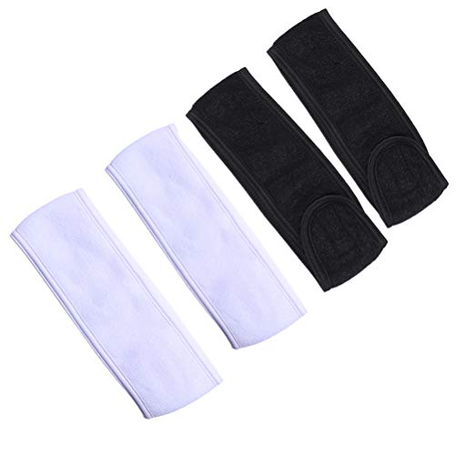 Lurrose 4 UNIDS Terry Cloth Facial Diadema Maquillaje Envoltura en la cabeza Bandeau elástico con cinta mágica para ducha Spa Sport (blanco y negro)