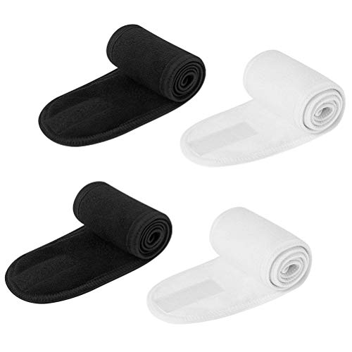 Lurrose 4 UNIDS Terry Cloth Facial Diadema Maquillaje Envoltura en la cabeza Bandeau elástico con cinta mágica para ducha Spa Sport (blanco y negro)