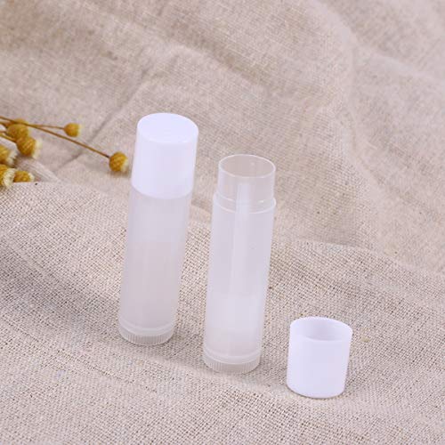 Lurrose - 50 recipientes vacíos para bálsamo de labios, para hacer tu propio bálsamo de labios, tubos redondos transparentes con tapas blancas para pintalabios casero