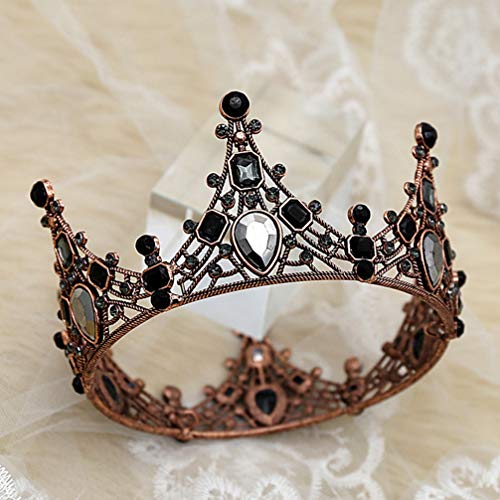 Lurrose corona barroca cristal negro redondo reina corona vintage bronce tiara nupcial para boda prom