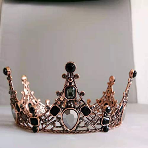 Lurrose corona barroca cristal negro redondo reina corona vintage bronce tiara nupcial para boda prom
