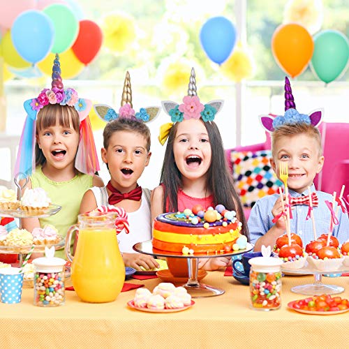 Lurrose - Diadema de unicornio para fiestas de cumpleaƱos para niƱas y adultos, de tul con los colores del arcoĆris, 4 unidades Lurrose - Diadema de unicornio para fiestas de cumpleaƱos para niƱas y adultos, de tul con los colores del arcoĆris, 4 unidades