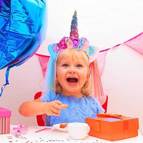 Lurrose - Diadema de unicornio para fiestas de cumpleaƱos para niƱas y adultos, de tul con los colores del arcoĆris, 4 unidades Lurrose - Diadema de unicornio para fiestas de cumpleaƱos para niƱas y adultos, de tul con los colores del arcoĆris, 4 unidades