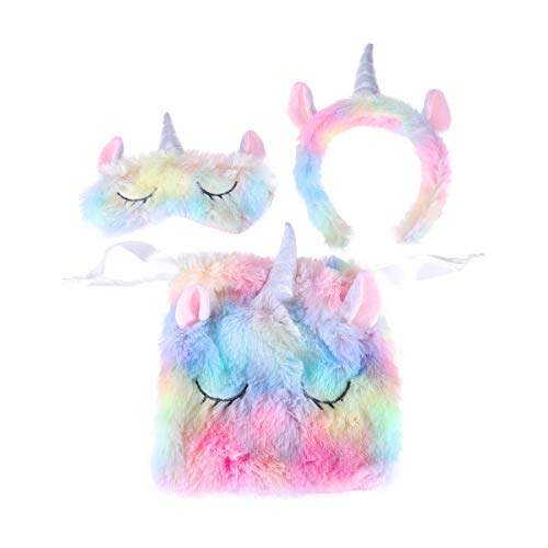 Lurrose - Juego de 3 diademas de unicornio y antifaz para dormir con bolsa de almacenamiento Lurrose - Juego de 3 diademas de unicornio y antifaz para dormir con bolsa de almacenamiento