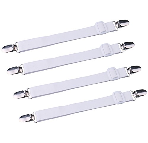 Luxbon 4Pcs Blanco Sujetadores de Sábana Ajustables Clips de Lámina Tirantes Sabanas Elásticos Correas Sostenedores Pinzas para Sábanas de Sofá Fundas de Colchón