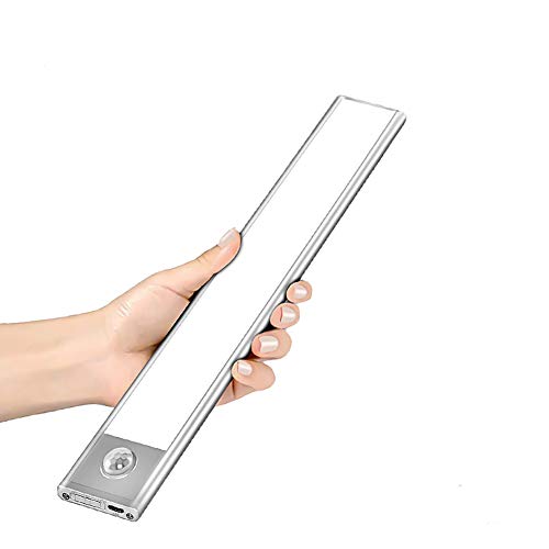 Luz Armario con Sensor de Movimiento, 37 LED Luz Recargable USB Para Armario, Luces Nocturnas Ultrafinas Desmontables con Batería Para Mostrador, Armario, Cocina, Pasillo, Escaleras, Pared (23.5cm)