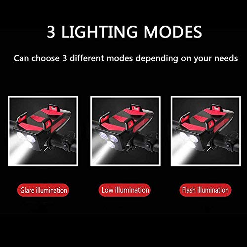 Luz Bicicleta, Luz Frontal Bicicleta Recargable USB 4 en 1 Impermeable Luces para Bicicleta con Bocina, Soporte Teléfono Bicicleta, 4000mAh Power Bank Luces Bicicleta con 3 Modos Luz Bicicleta, Luz Frontal Bicicleta Recargable USB 4 en 1 Impermeable Luces para Bicicleta con Bocina, Soporte Teléfono Bicicleta, 4000mAh Power Bank Luces Bicicleta con 3 Modos