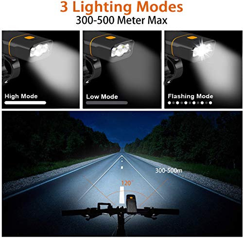 Luz Bicicleta, Luzde Bicicleta LED Recargable USB Super Brillante 3 LED, Linterna LED Batería de 2400mA, IPX5 Impermeable, 800 Lumens para Ciclismo de Montaña y Carretera para la Noche