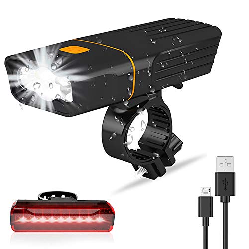 Luz Bicicleta, Luzde Bicicleta LED Recargable USB Super Brillante 3 LED, Linterna LED Batería de 2400mA, IPX5 Impermeable, 800 Lumens para Ciclismo de Montaña y Carretera para la Noche