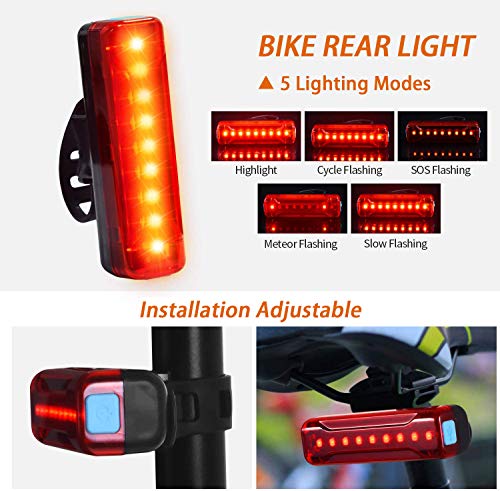 Luz Bicicleta, Luzde Bicicleta LED Recargable USB Super Brillante 3 LED, Linterna LED Batería de 2400mA, IPX5 Impermeable, 800 Lumens para Ciclismo de Montaña y Carretera para la Noche