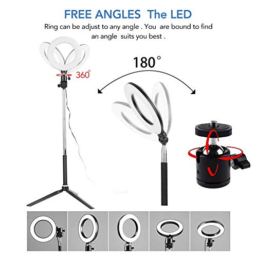 Luz de Anillo de 6"con trípode para Selfie/Makeup Live Stream y Video de Youtube Luz LED de cámara con 3 Modos de luz y 11 Niveles de Brillo y con Soporte para teléfono móvil (Black) Luz de Anillo de 6"con trípode para Selfie/Makeup Live Stream y Video de Youtube Luz LED de cámara con 3 Modos de luz y 11 Niveles de Brillo y con Soporte para teléfono móvil (Black)