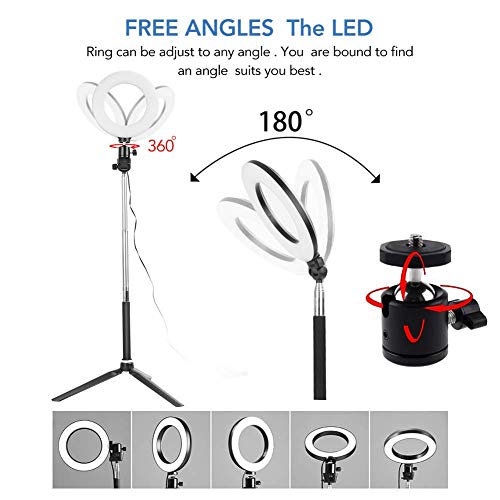 Luz de Anillo de 6"con trípode para Selfie/Makeup Live Stream y Video de Youtube Luz LED de cámara con 3 Modos de luz y 11 Niveles de Brillo y con Soporte para teléfono móvil (Black)