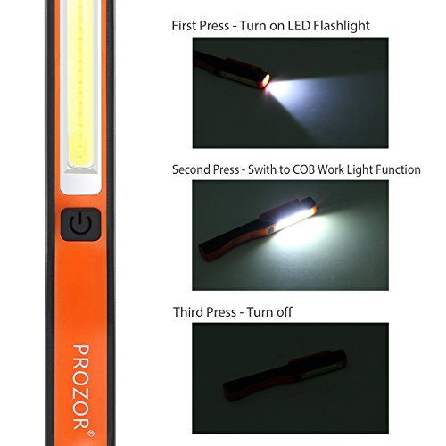 Luz de Trabajo Recargable COB LED Lámpara de Inspección con Cable de Carga USB Super Brillo Magnética Luz de Inspección- Naranja
