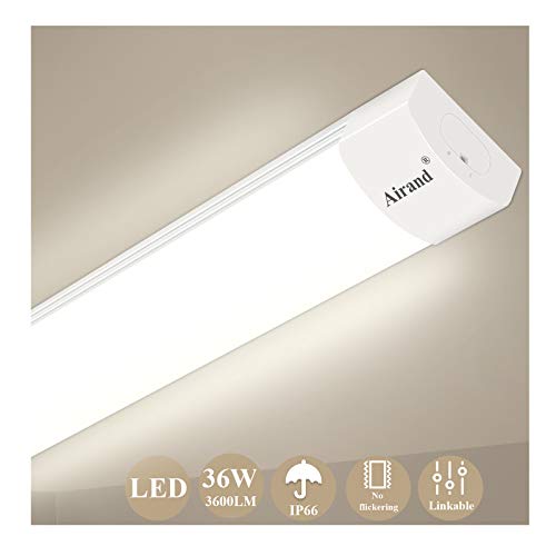 Luz de tubo LED, Airand 120CM 36W LED IP66 Luminaria de Taller 4000K Luz de Techo Impermeable Lámpara LED Blanco Natural para Garaje Oficina Supermercado Bodega Departamento Departamento Baño Cocina