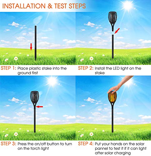 Luz Solar de la Antorcha, 96 LED Parpadeo Luces de Llama Jardín Dendas/Patio Decoración de Paisaje al aire Libre Iluminación de Llama de Baile (2 pack) [Clase de Eficiencia Energética A]