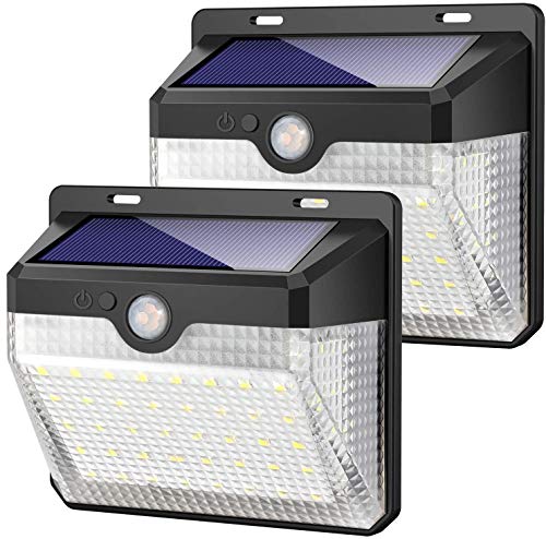 Luz Solar Jardín, Kilponen [2 Paquete] 60LED Foco Solar Exterior con Sensor de Movimiento Impermeable Inalámbrico 2000mAh Lámpara Solar Pared Seguridad 3 Modos Inteligente para Garaje, Patio, Camino