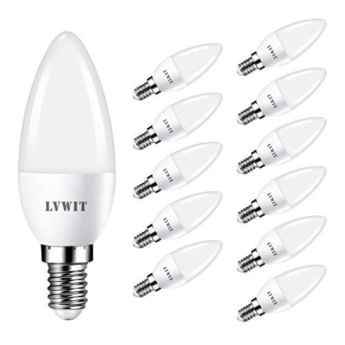 LVWIT Bombillas LED Vela E14 (Casquillo Fino) - 5W equivalente a 40W, 470 lúmenes, Color blanco frío 6500K, No regulable - Pack de 12 Unidades.