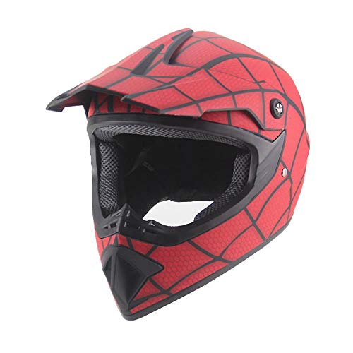 LWAJ Adulto Motocross Casco MX, Forma de Telaraña Rojo Casco Motocross Niño, Casco de Moto Infantil Cross, Hombre Casco de Bicicleta Helmet Dot Homologado