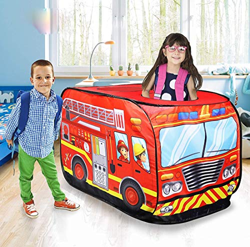 LWKBE Fire Truck Pop Up Play Carpa para niños Happy Time Play House Kids Play Tent Carpa Plegable Playhouse Interior/Exterior para niños pequeños, niños y niñas