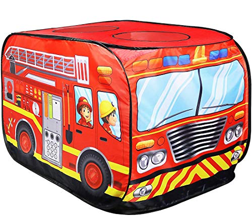 LWKBE Fire Truck Pop Up Play Carpa para niños Happy Time Play House Kids Play Tent Carpa Plegable Playhouse Interior/Exterior para niños pequeños, niños y niñas