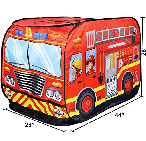 LWKBE Fire Truck Pop Up Play Carpa para niños Happy Time Play House Kids Play Tent Carpa Plegable Playhouse Interior/Exterior para niños pequeños, niños y niñas