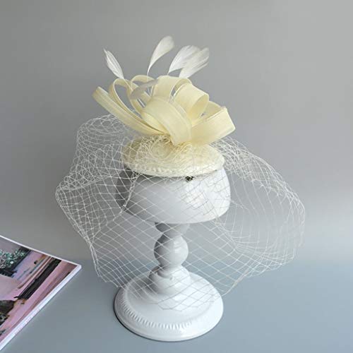 Lxddjth Damas Mujeres Chica Tocados Decoraciones Velo Velos de Jaula Sombreros de Boda Casco de ocasión Especial for niñas y Mujeres Velo Neto Flor (Color : Beige)