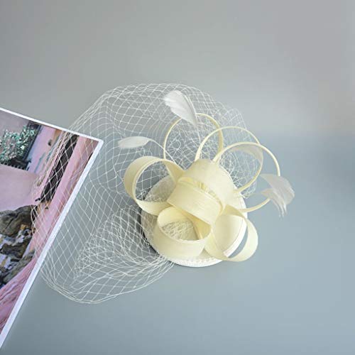 Lxddjth Damas Mujeres Chica Tocados Decoraciones Velo Velos de Jaula Sombreros de Boda Casco de ocasión Especial for niñas y Mujeres Velo Neto Flor (Color : Beige)