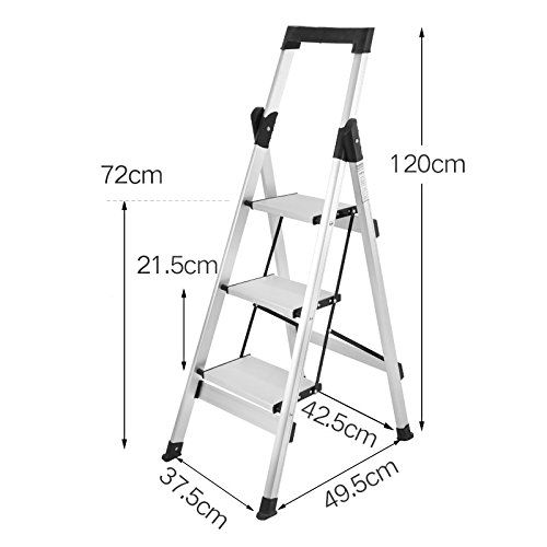 LXF Escaleras plegables Step Stool Aluminum Heavy Duty Heavy Duty 3 Step Ladder Taburete Plegable Plegable Antideslizante De Plata