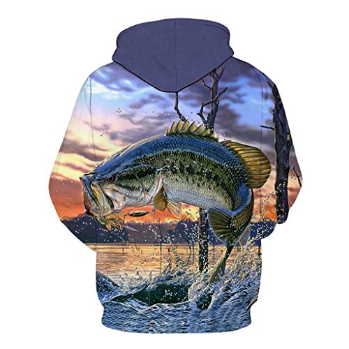 LXZWAN Sudadera con Capucha y Estampado Digital, Fresco Unisex de Moda Sudadera Impresas en 3D Fish Saltar de La Manera del Patrón de Personalidad Outwear con Grandes Bolsillos