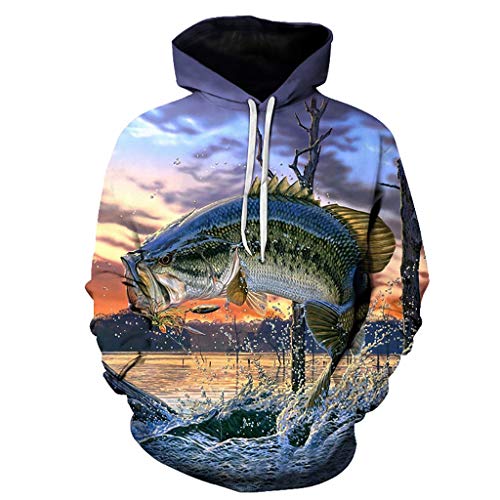 LXZWAN Sudadera con Capucha y Estampado Digital, Fresco Unisex de Moda Sudadera Impresas en 3D Fish Saltar de La Manera del Patrón de Personalidad Outwear con Grandes Bolsillos