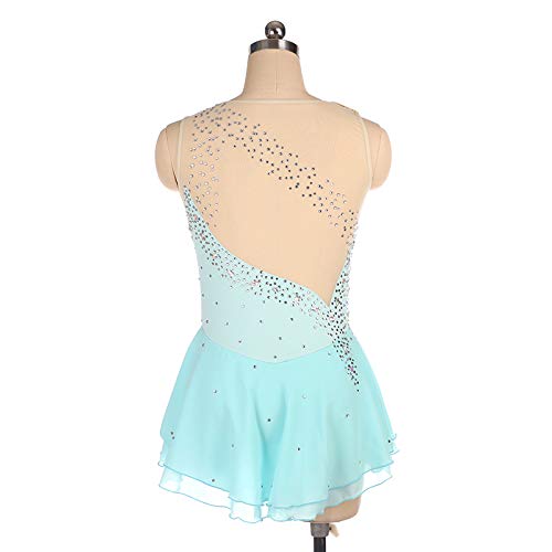 LYABANG Maillot De Patinaje Artístico con Falda para Niña Vestido De Danza Ballet Diamantes Leotardo De Gimnasia Rítmica Brillante Sin Mangas Maillot De Ballet Tutú Traje Rendimiento,Blue-S