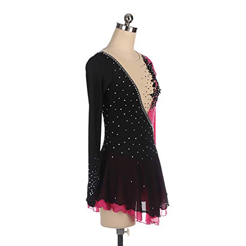 LYABANG Vestido Patinaje Artístico Niñas Competención Maillot Gimnasia Rítmica con Falda Irregular Vestido Danza Ballet Traje Bailarina Leotardo,Black+Pink-XXXL