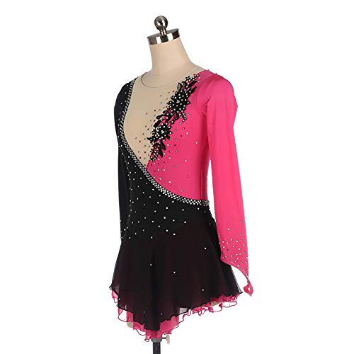 LYABANG Vestido Patinaje Artístico Niñas Competención Maillot Gimnasia Rítmica con Falda Irregular Vestido Danza Ballet Traje Bailarina Leotardo,Black+Pink-XXXL