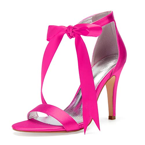 L@YC Zapatos De Boda Para Mujer Zapatos De Novia Con Bola De Raso Puntiagudo De 10,5 Cm De Altura,Rose red,42