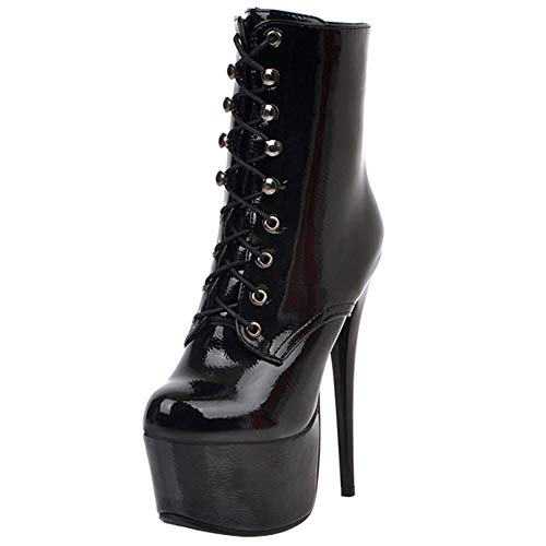 Lydee Mujer Moda Boots Ankle High Tacones de Aguja Cremallera Botas Cortas Heels Plataforma Performance Shoes Black Talla 38