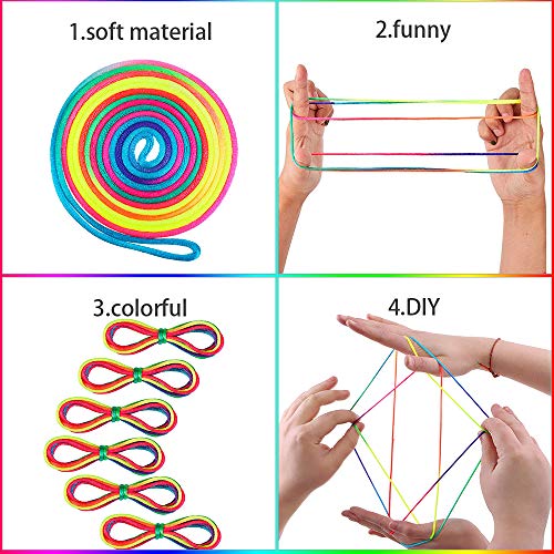 LYTIVAGEN 6 PCS Juego de Cuerdas para Juegos de Dedos, Juguetes de Habilidad de Dedos Cuerda de Arco Iris para Juegos Antiguos (2MM * 165CM)