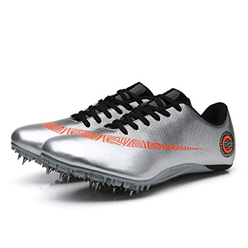 LYXIANG Los Hombres De Los Zapatos De Pista Y Campo, Correr 8 Spikes Junior Sprint Atletismo Spikes Estudiante Niños Corriendo Competencia Formación Dedicado Triple Salto,Plata,43