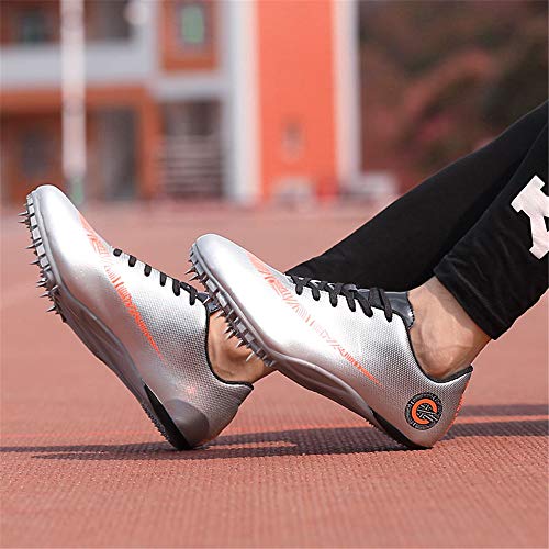 LYXIANG Los Hombres De Los Zapatos De Pista Y Campo, Correr 8 Spikes Junior Sprint Atletismo Spikes Estudiante Niños Corriendo Competencia Formación Dedicado Triple Salto,Plata,43