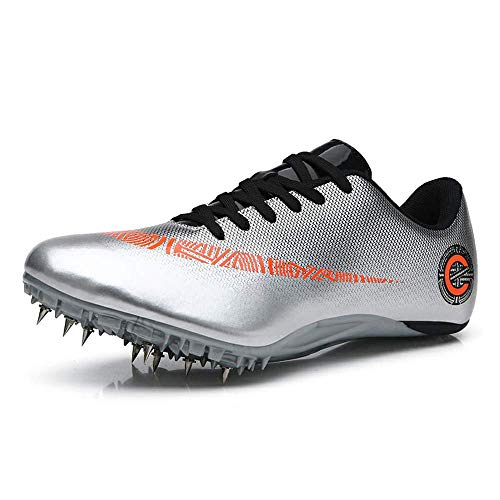 LYXIANG Los Hombres De Los Zapatos De Pista Y Campo, Correr 8 Spikes Junior Sprint Atletismo Spikes Estudiante Niños Corriendo Competencia Formación Dedicado Triple Salto,Plata,43