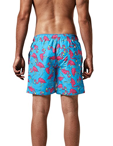 MaaMgic Hombre Bañador de Playa Tropical Vacaciones y Viajes en Verano con Bolsillos Azul Flamenco Rosa L