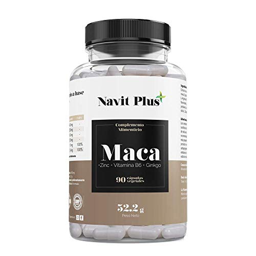 Maca andina capsulas 5000 mg con Zinc, Ginkgo y Vitamina B6 | Código Nacional Farmacia 193338.6 | Cápsulas vegetales | Aumenta nivel de energía y rendimiento | Tratamiento hasta 3 meses | NAVIT PLUS.