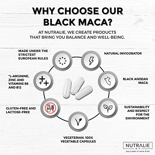 Maca Negra Andina 1200mg por dosis (equivalente a 24.000mg de planta) con L-Arginina, Zinc y Vitaminas B6 B12 | 120 cápsulas vegetales de Maca altamente concentrada 20:1 | Nutralie Maca Negra Andina 1200mg por dosis (equivalente a 24.000mg de planta) con L-Arginina, Zinc y Vitaminas B6 B12 | 120 cápsulas vegetales de Maca altamente concentrada 20:1 | Nutralie