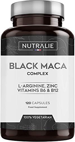 Maca Negra Andina 1200mg por dosis (equivalente a 24.000mg de planta) con L-Arginina, Zinc y Vitaminas B6 B12 | 120 cápsulas vegetales de Maca altamente concentrada 20:1 | Nutralie